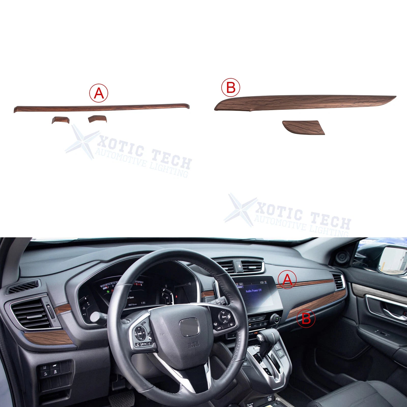 Peach Wood ABS Console Dashboard Panel Stripe Cover for Honda CR-V (2017–2022)