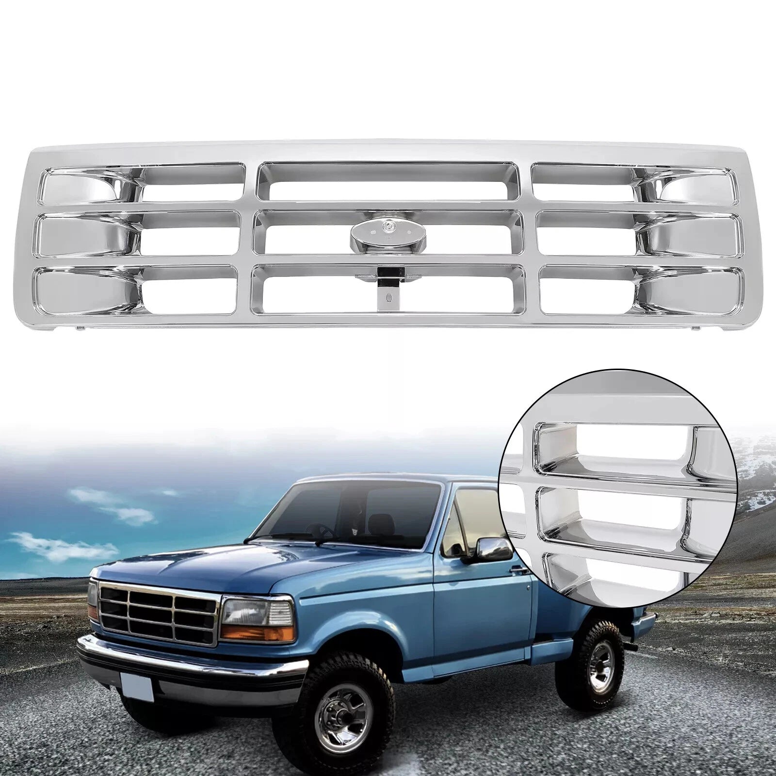 Chrome Front Bumper Grille for Ford F-150 (1992–1996) F-250 F-350 (1992–1997)
