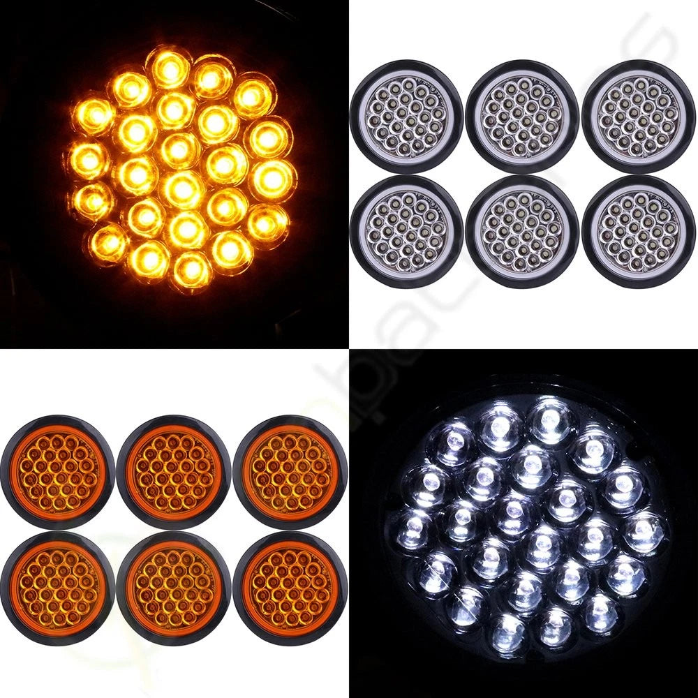 12pcs 24V 4" LED Side Marker Trailer Clearance Tail Lamps Round for