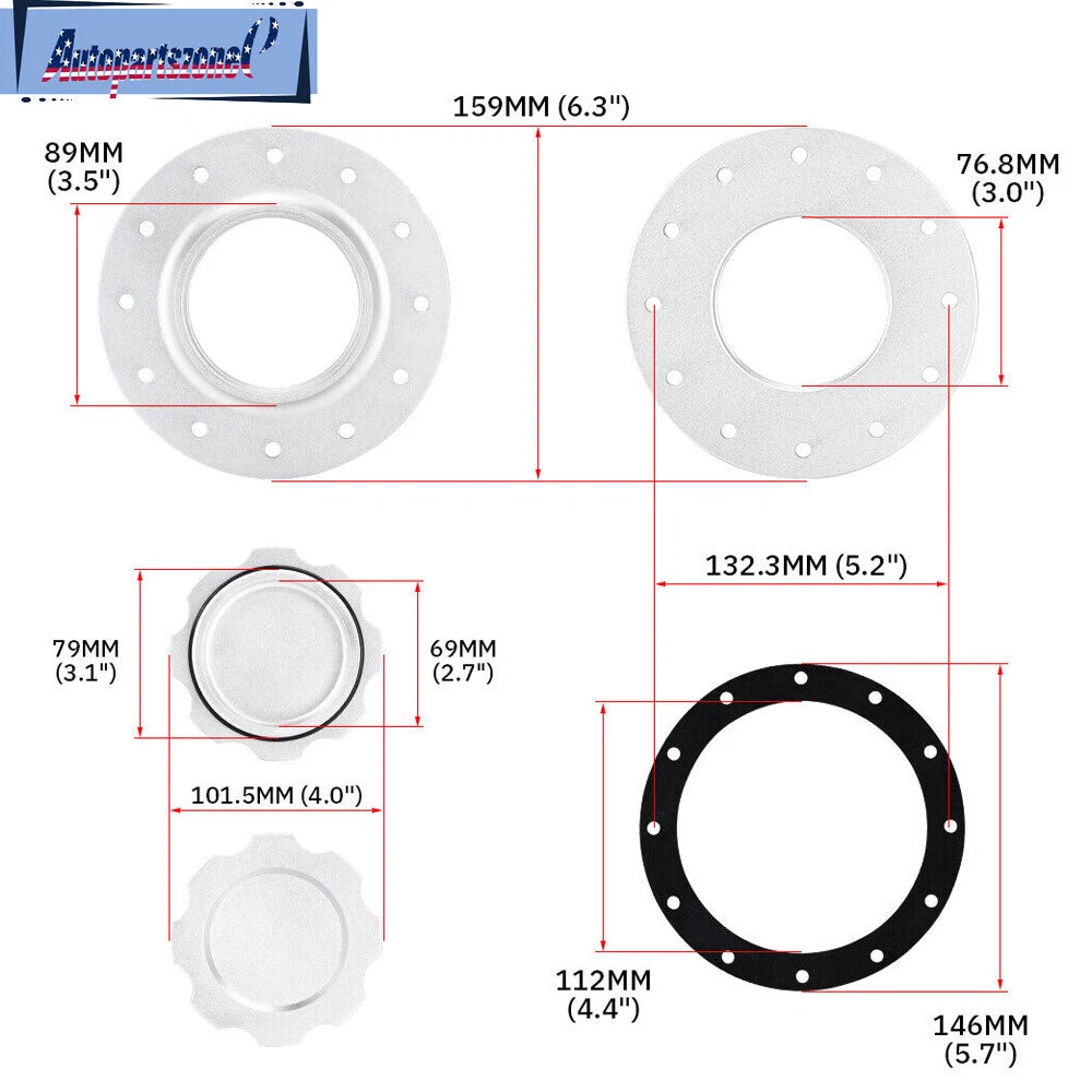 160mm Billet Aluminum Easy Fill Fuel Cell Gas Cap for Universal