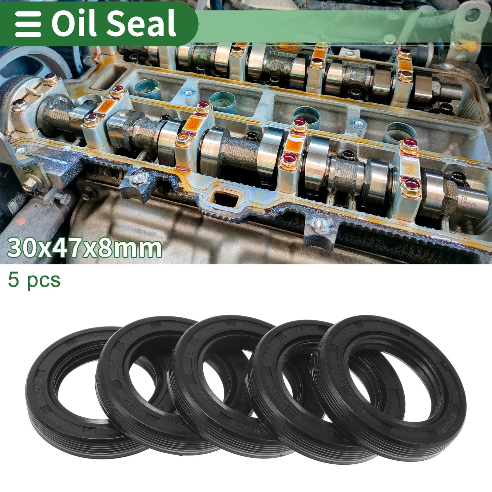 Set of 5 Oil Seal TG4 Lip Seal Ring NBR Rubber 30x47x8mm