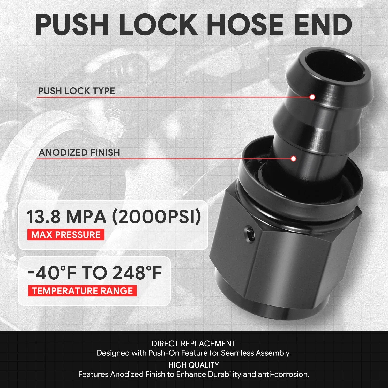 10AN to 5/8" Barb T6061 Straight Push Lock Hose End Fittings (Universal)