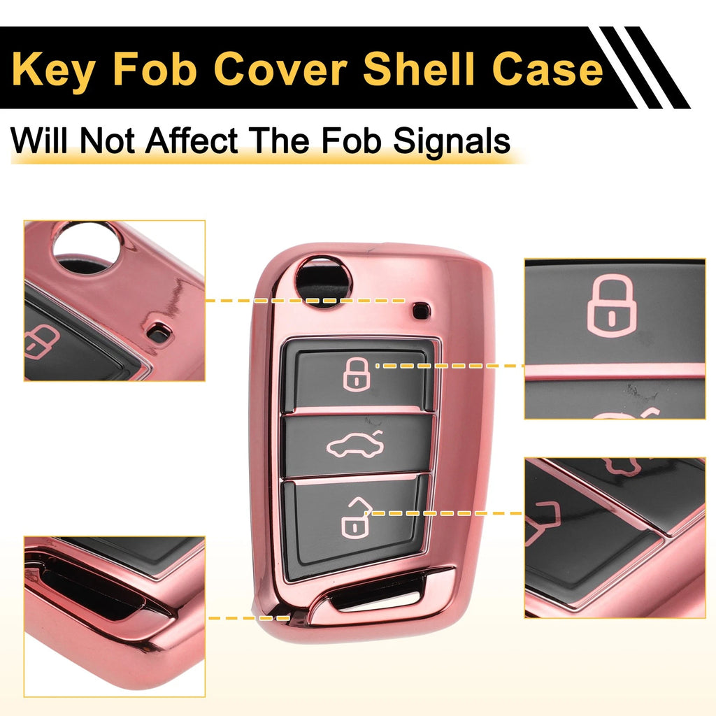 Pink TPU Silicone Key Case for VW Golf 7 Mk7, Tiguan, Touran, T-Roc (2013–2023)