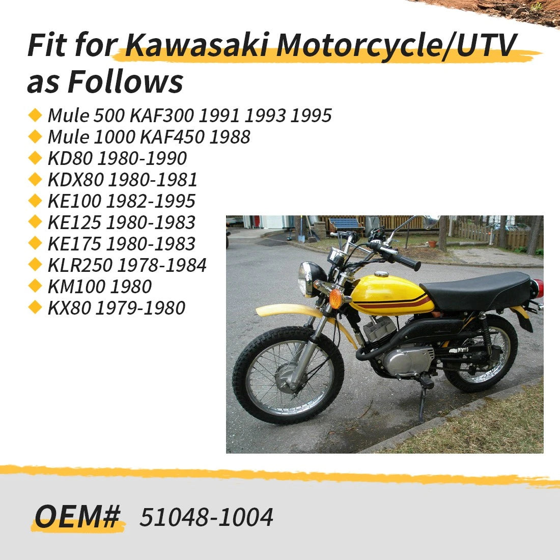 Fuel Tank Cap 51048-1004 for Kawasaki KE125 KE175 KE100 KLR250 KM100 KD80 KX80 (1970–1999)