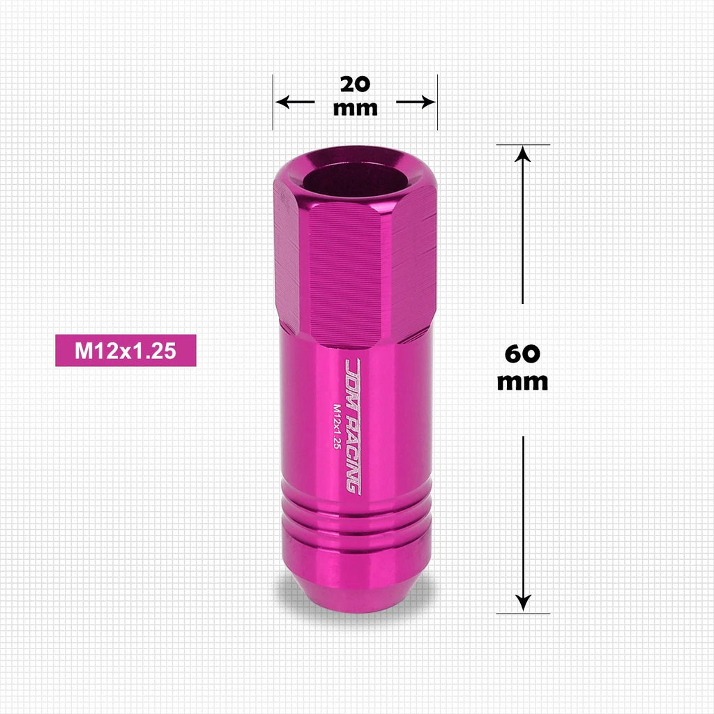 20Pc M12X1.25 Pink JDM Open End Conical Hex Wheel Lug Nuts + Extension 20mm