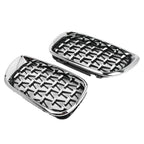 Pair Front Kidney Grille for BMW E46 4D (2002-2005) Chrome Diamond Style