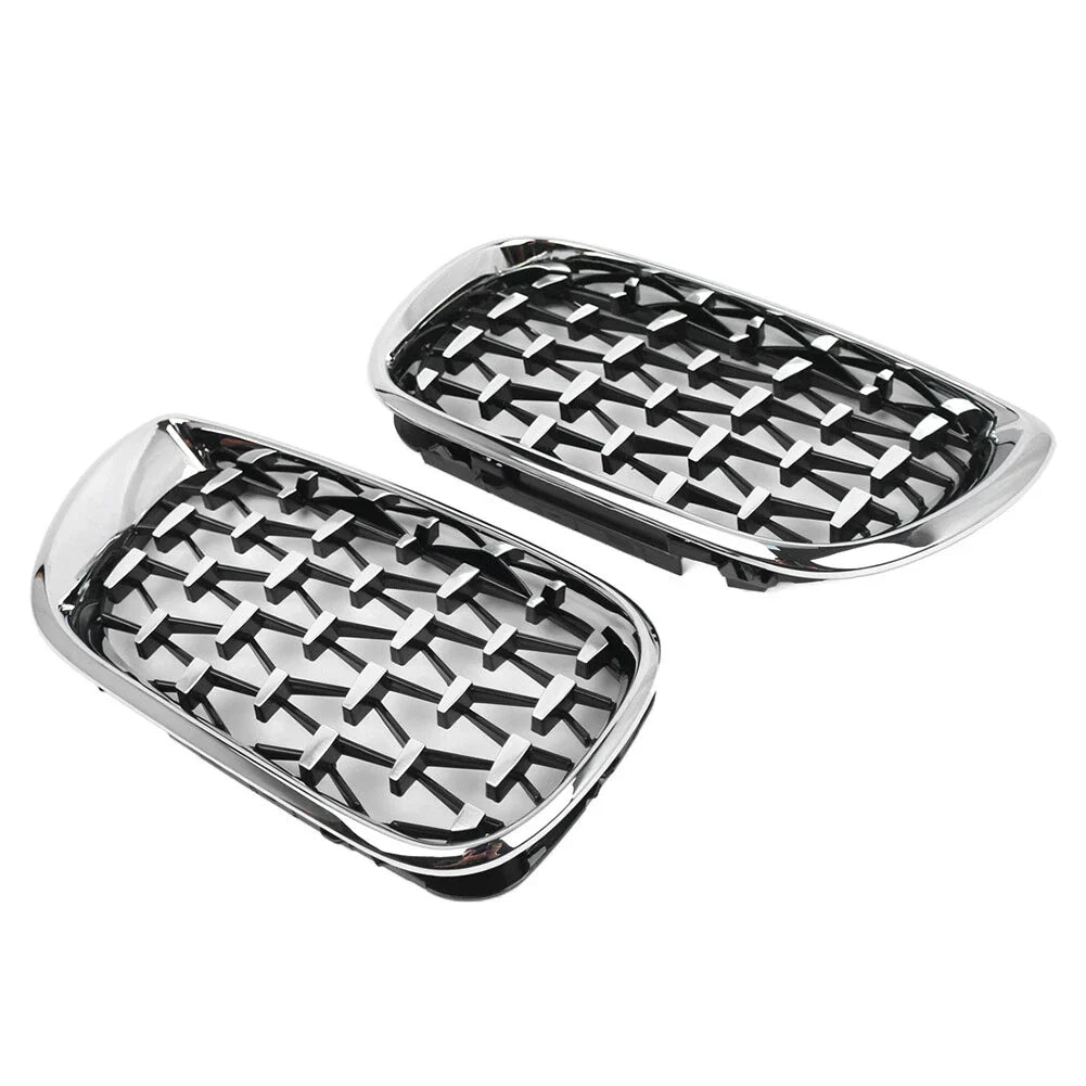Pair Front Kidney Grille for BMW E46 4D (2002-2005) Chrome Diamond Style
