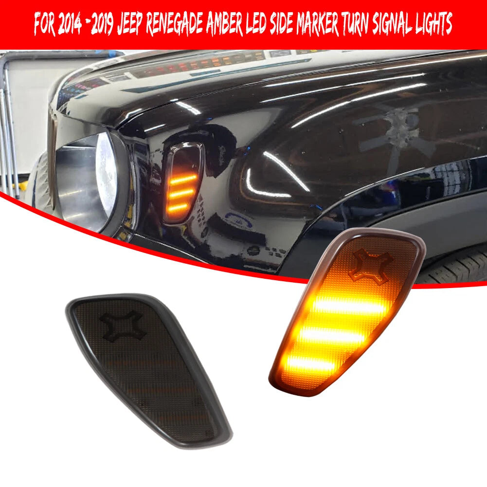 Set of 2 Smoked Amber LED Side Marker Lights for Jeep Renegade (2015–2023)