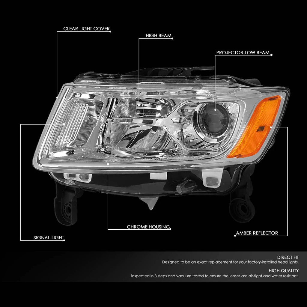 Chrome/Amber Signal Projector Headlights for Grand Cherokee (2014–2016)