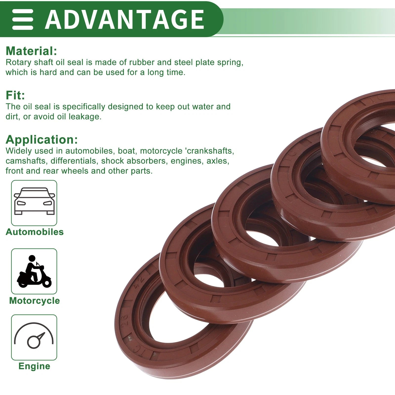 Set of 5 Oil Seal Rotary Shaft Seal FKM Rubber 26x42x7mm