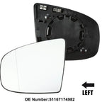 Left Mirror Glass Replacement with Backing Plate for BMW X6 (2008-2014)
Left Mirror Glass Replacement with Backing Plate for BMW X5 (2008-2014)