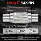 10" Double Braid Stainless Steel Flex Pipe for Custom Exhaust (2.25" OD)