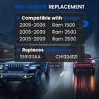 Driver Left Heated Mirror Glass for Dodge Ram 1500 (2005–2008) & Ram 3500 (2007–2009)