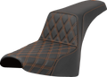SADDLEMEN Step-Up Seat for Harley FXST/FXBB (2018–2023) - Lattice Stitch, Orange Stitch