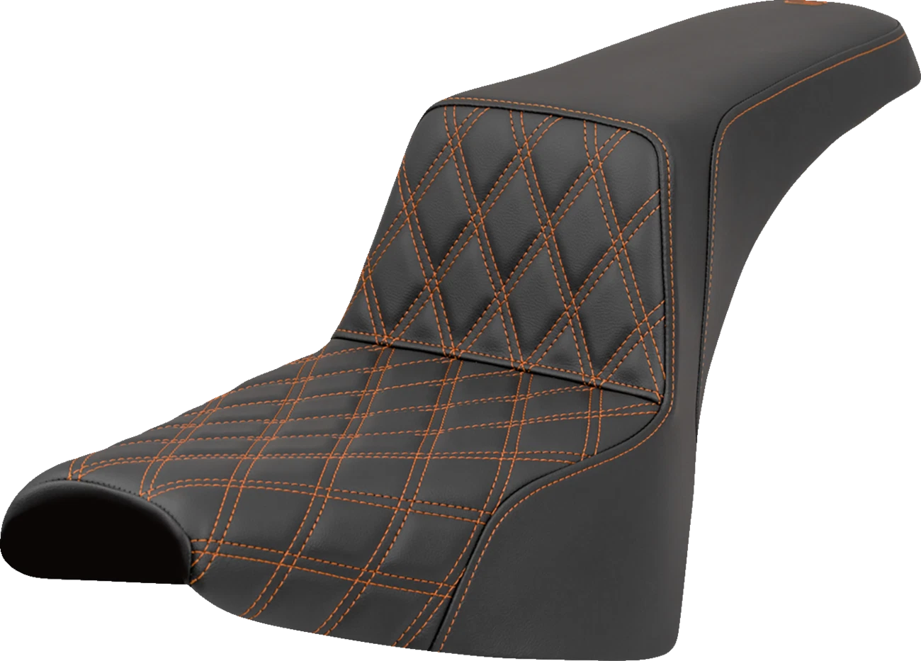 SADDLEMEN Step-Up Seat for Harley FXST/FXBB (2018–2023) - Lattice Stitch, Orange Stitch