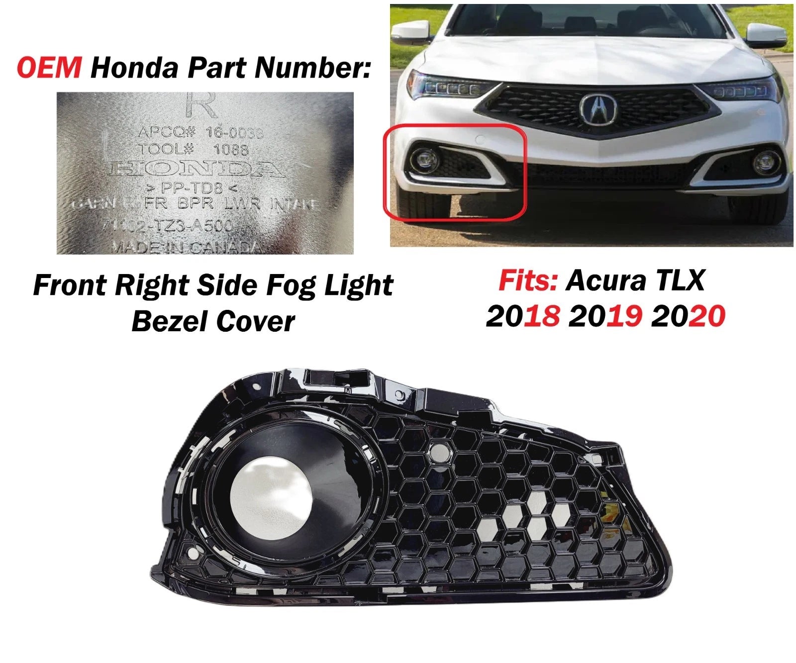 Fog Light Bezel Cover for Acura TLX (2018–2020) 71102TZ3A50