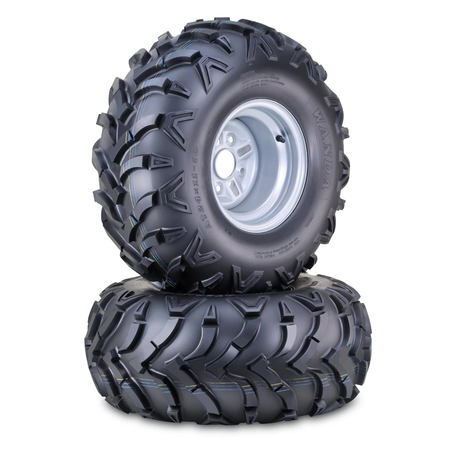 2 Wanda 24x11-10 Mud ATV Tires with 4/110mm PCD Silver Wheel (Fits Various)