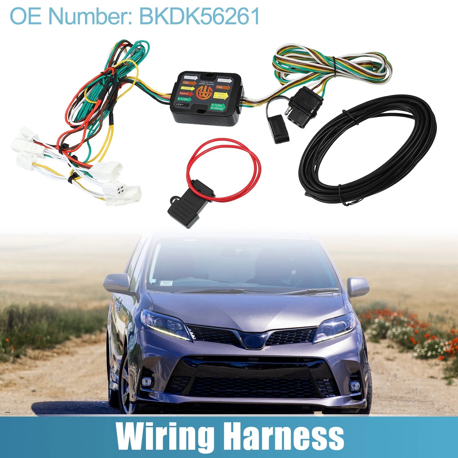 Set of 4 BKDK56261 4-Pin Trailer Wiring Harness for Toyota Sienna (2015–2020)