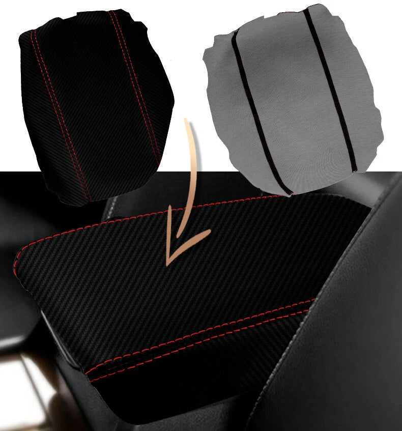Console Lid Armrest Cover for Acura TSX (2009–2014) Carbon Fiber Red Stitch