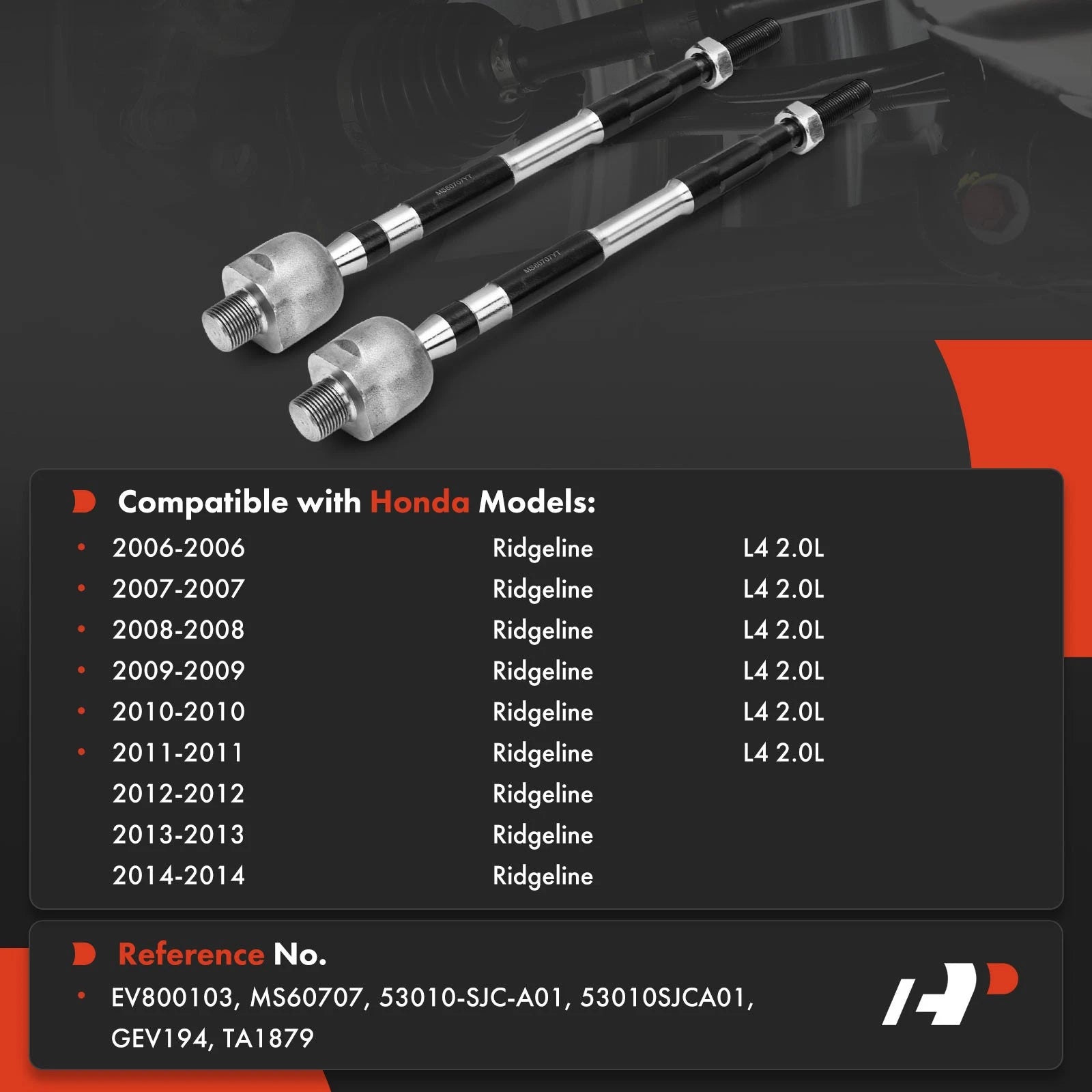 2X Front Inner Tie Rod End for Honda Ridgeline (2006-2014)