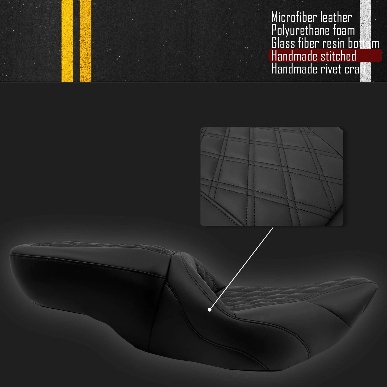 Diamond 2-Up Motorcycle Vinyl Seat for Harley-Davidson Touring (1997–2007)