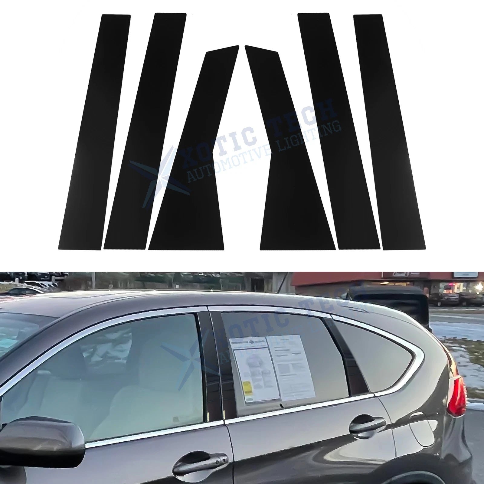 Door Pillar Post Window Trim for Honda CR-V (2012–2016) Glossy Black Set
