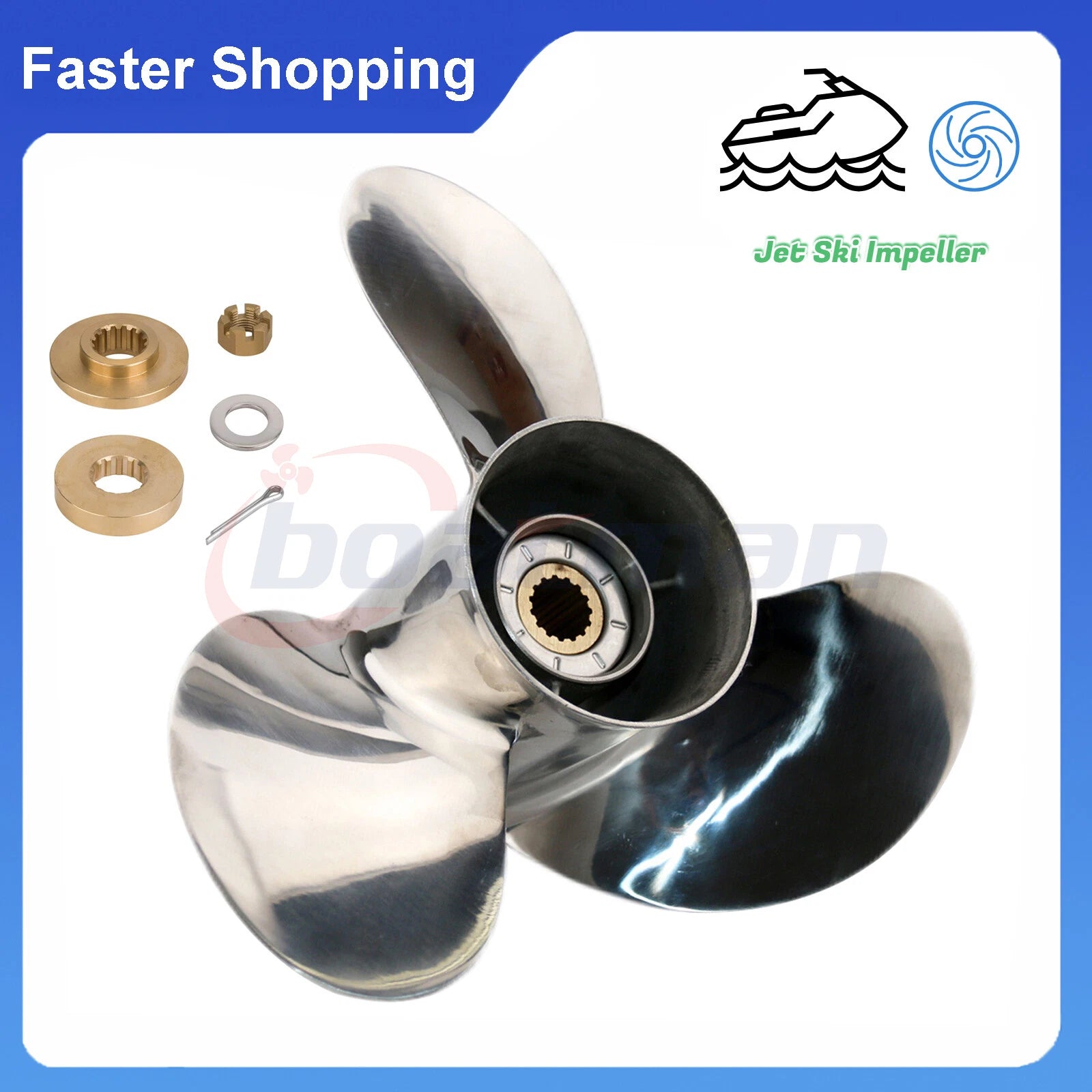 Stainless Steel Propeller 13 1/2x14 for Yamaha Outboard (50-115HP) + Hardware Kits