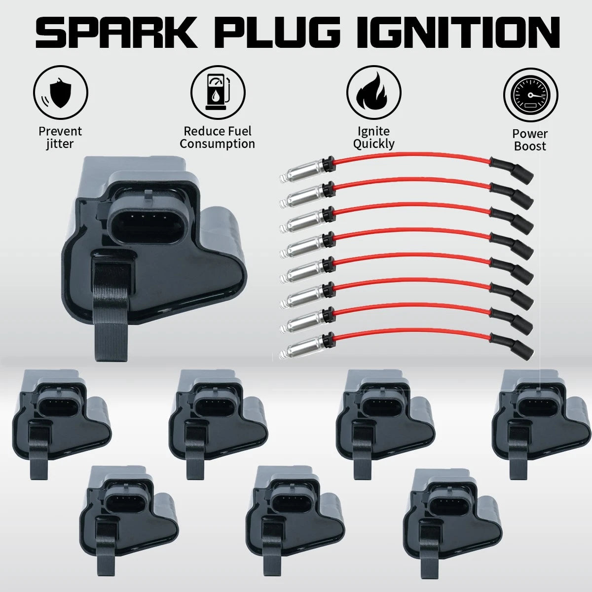 8 Pack Ignition Coil & Spark Plug Wire for Chevy GMC LS3 4.8/5.3/6.0/8.1L