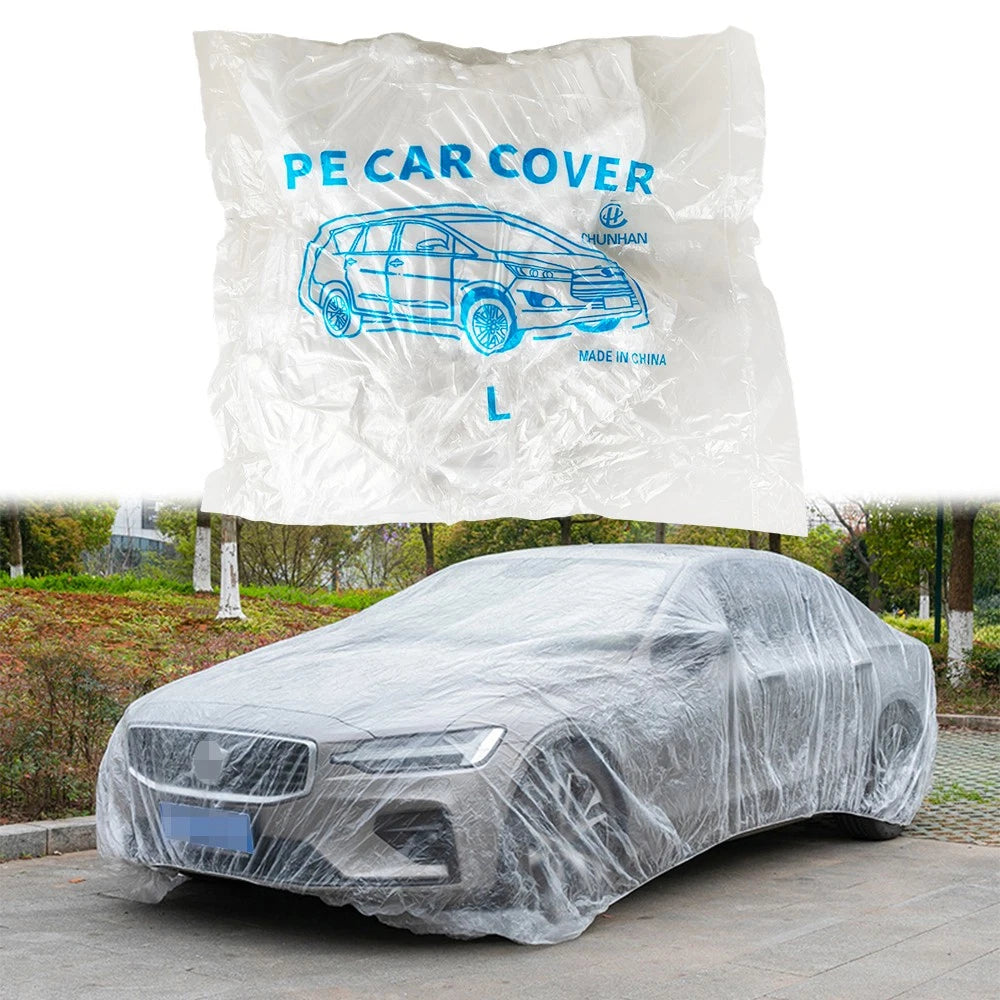 50-Pack Clear Plastic Disposable Car Cover for Universal Fit