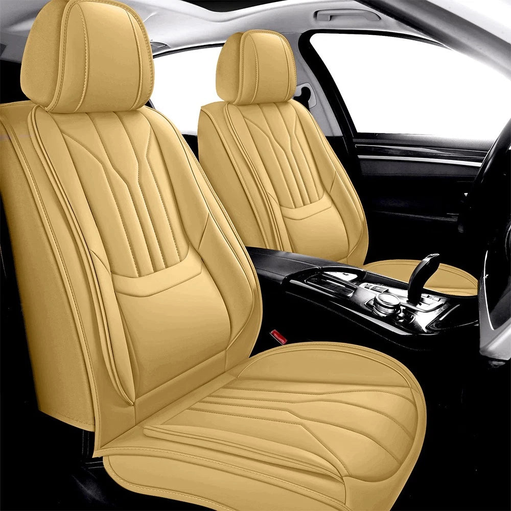 Set of 5 Car Seat Covers for Universal Fit (PU Leather, Beige)