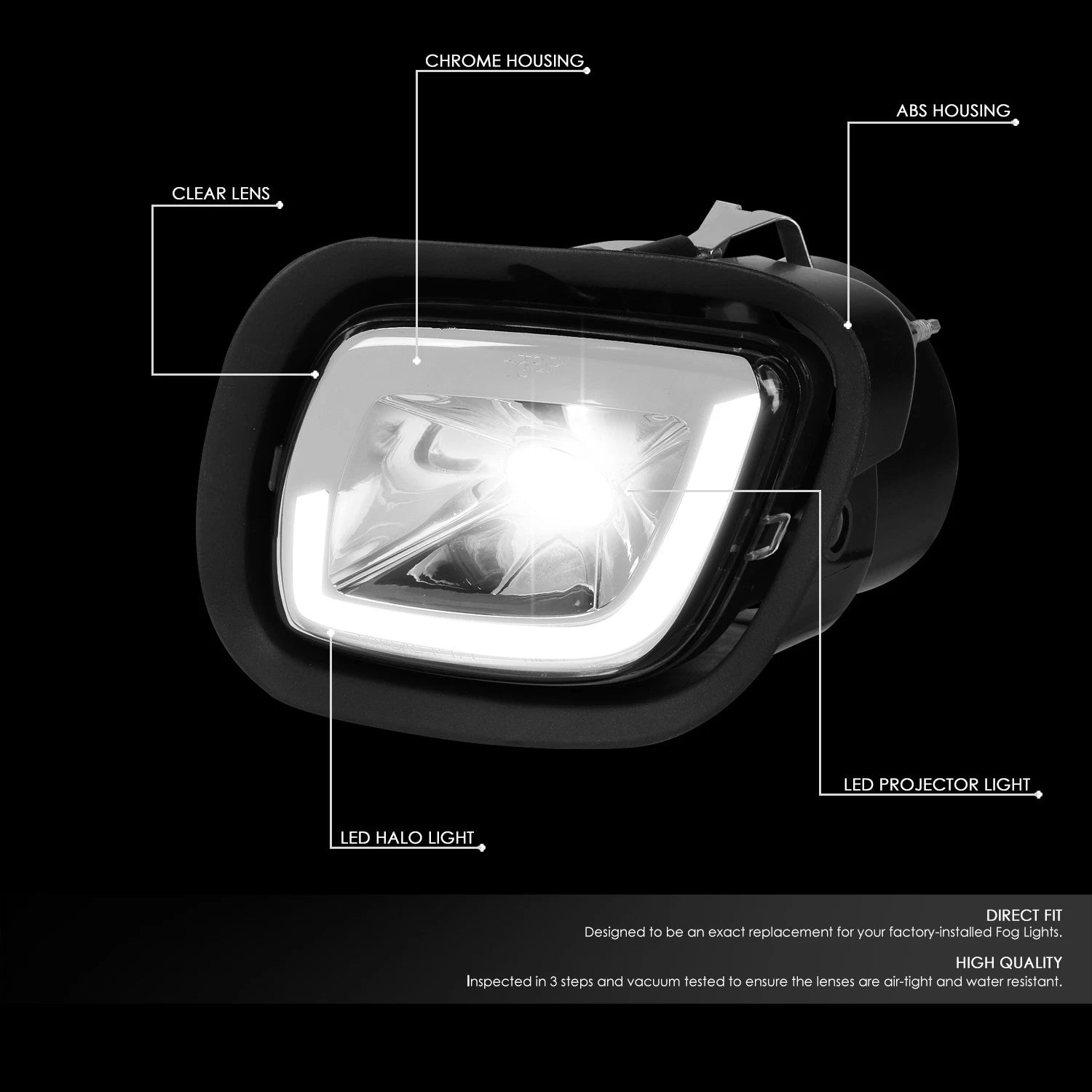 Chrome Housing LED Halo Projector Fog Light for Freightliner Cascadia (2008–2017)