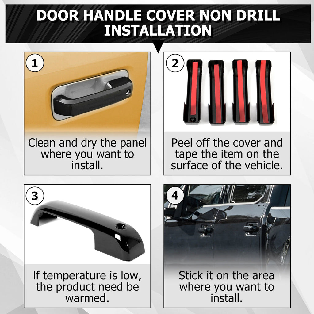 Set of 4 Gloss Black Door Handle Covers for Ford F150 F250 F350 (2015–2020)