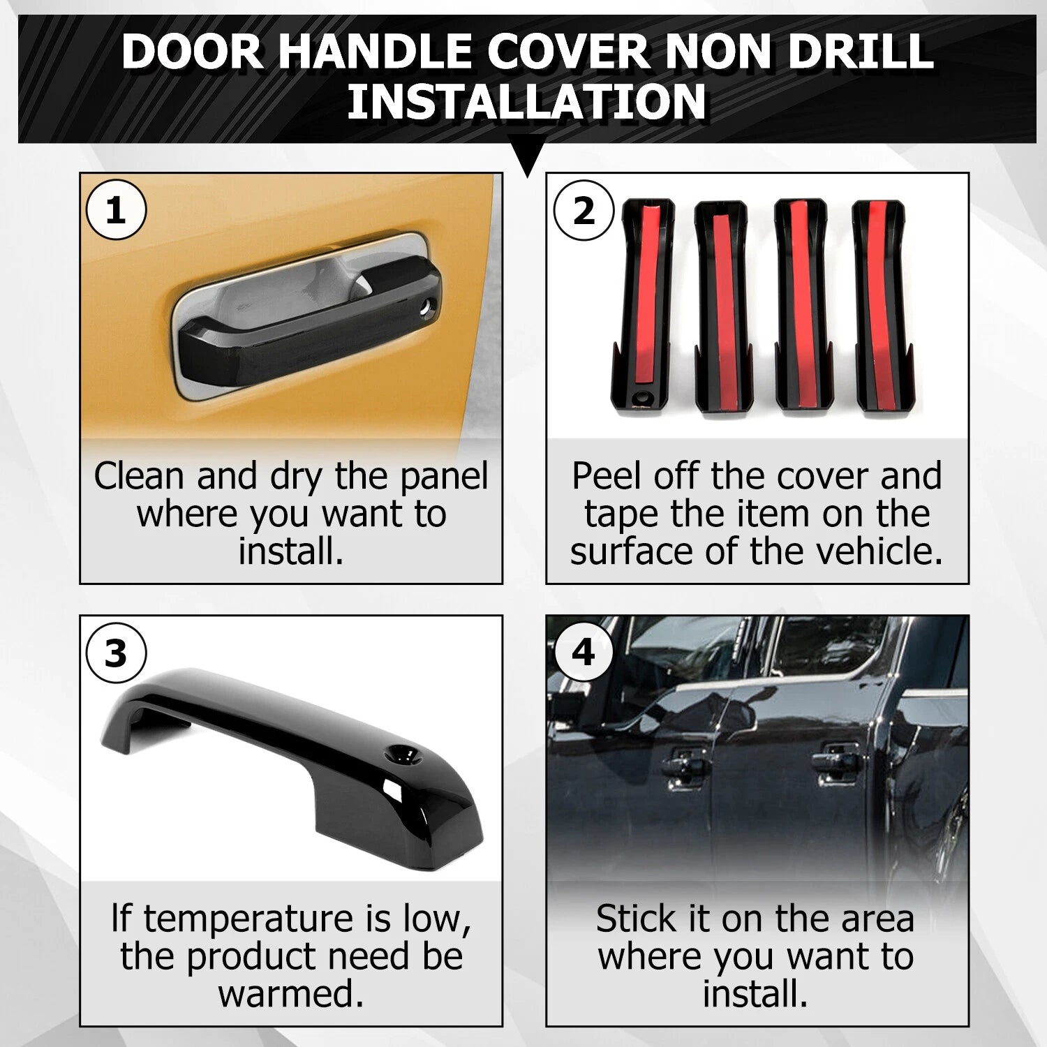 Set of 4 Gloss Black Door Handle Covers for Ford F150 F250 F350 (2015–2020)