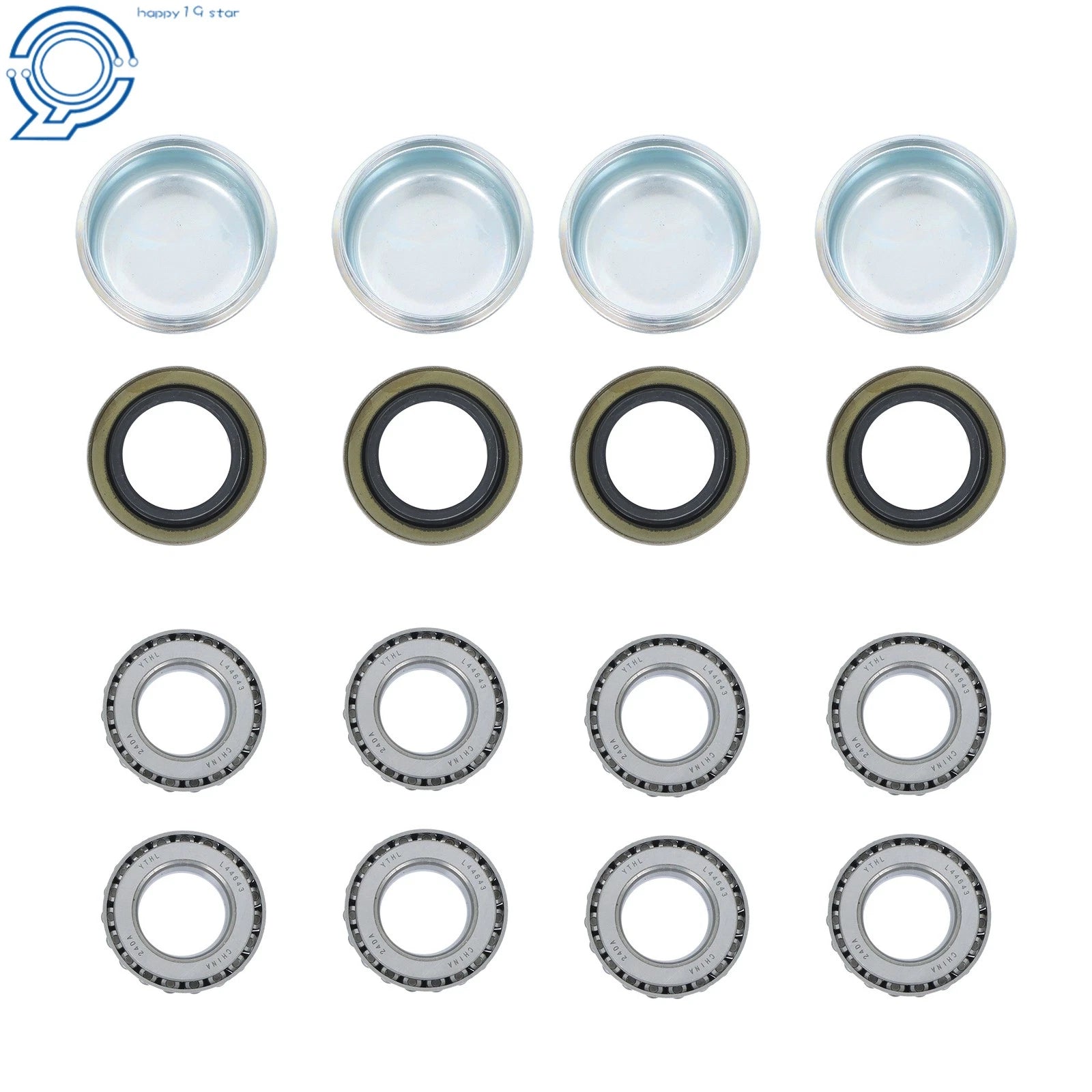 Set of 4 Trailer Axle Kits with 4 on 4" Bolt Idler Hub & 1" Round BT8 Spindle