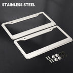 Set of 2 Chrome Stainless Steel License Plate Frames for Vehicles