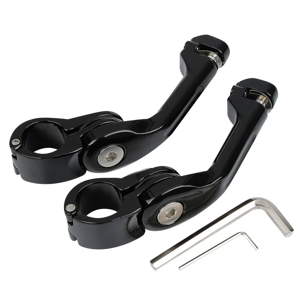 1 x Black 1-1/4" Long Angled Adjustable Highway Foot Pegs for Harley Dyna