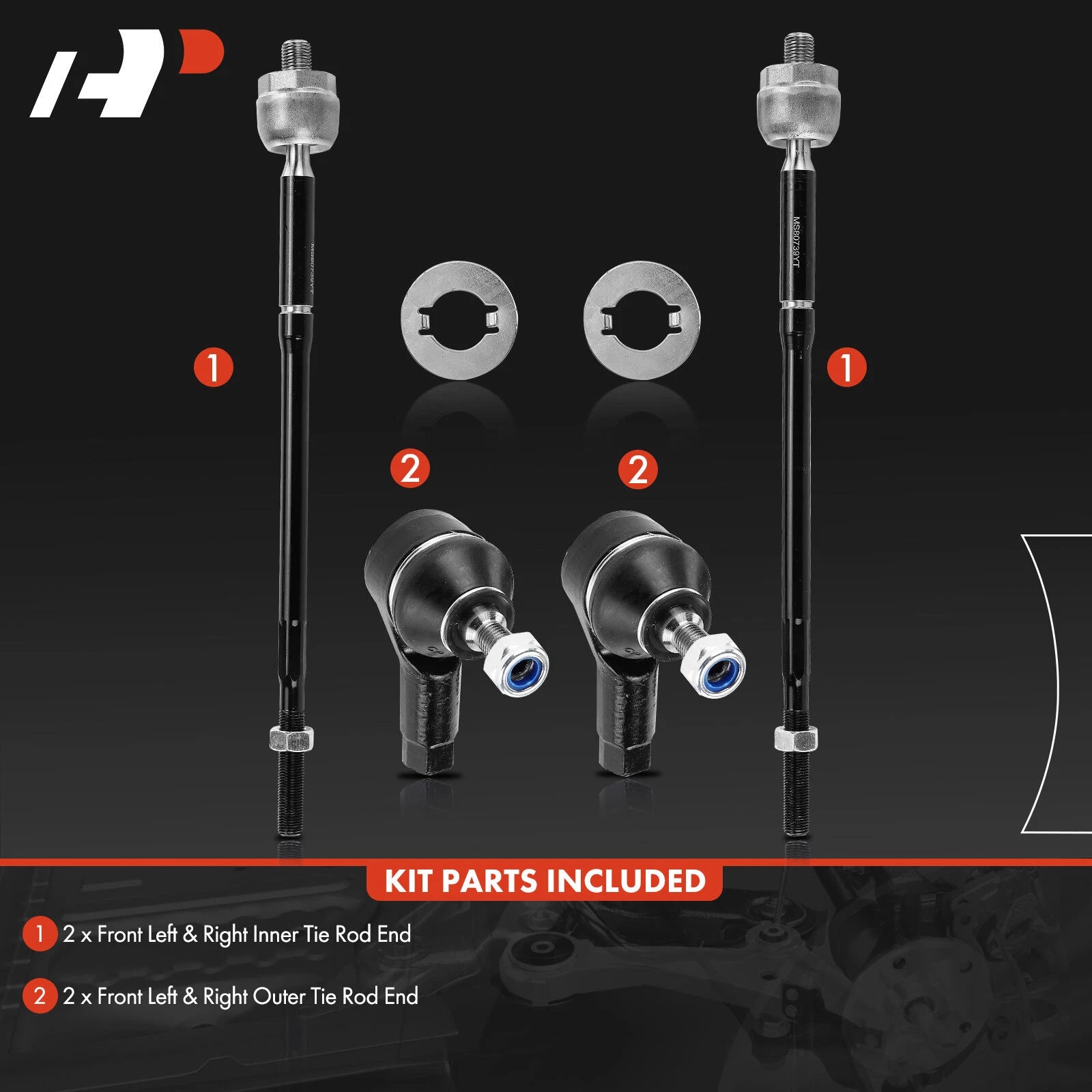 Set of 4 Front Inner Outer Tie Rods for Mitsubishi Mirage (2014–2023)