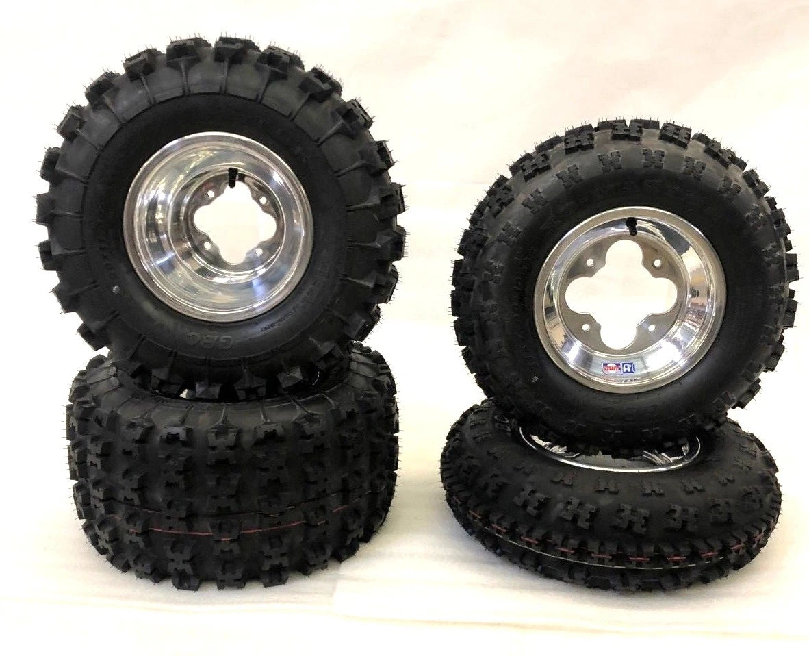 GBC XC Master Tires & DWT A5 Polished Rims for Yamaha YFZ450 Banshee Raptor (2004–2023)