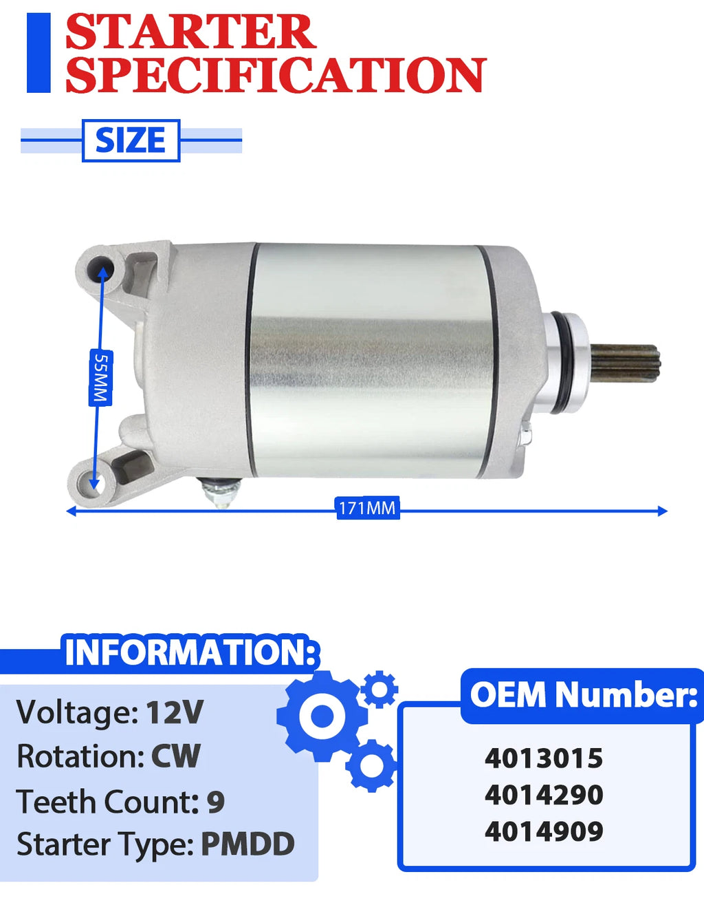 Starter for Polaris RZR 570 (2018–2019) with Relay