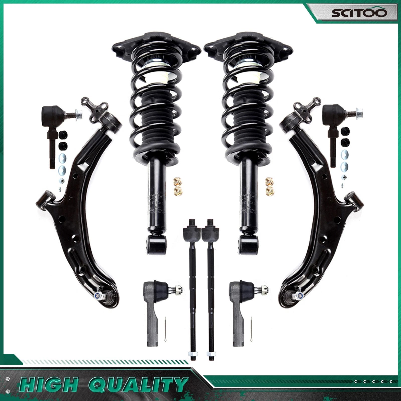 Set of 10 Rear Struts, Front Tie Rod, Control Arm, Sway Bar for Nissan Sentra (2000–2006)
