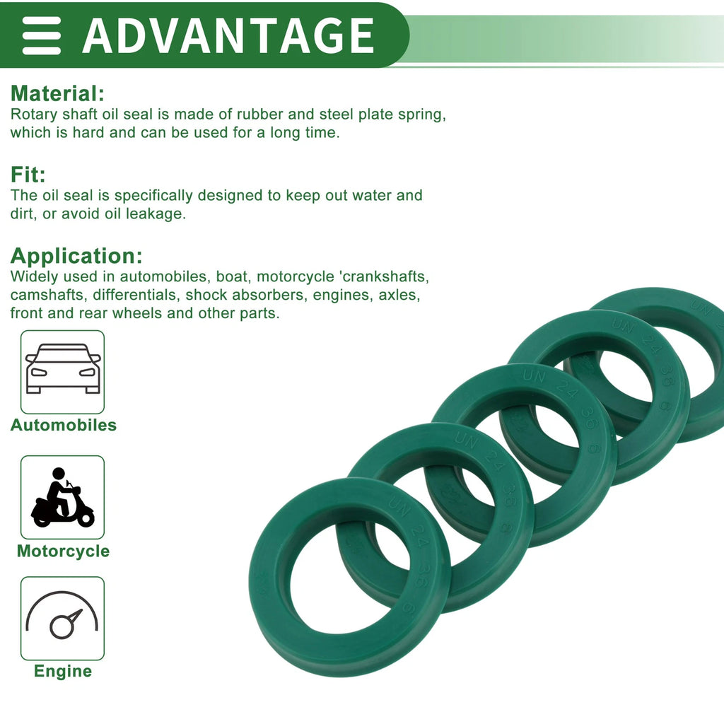 Set of 5 Oil Seal Ring 24x36x6mm for Rotary Shaft (High Pressure)