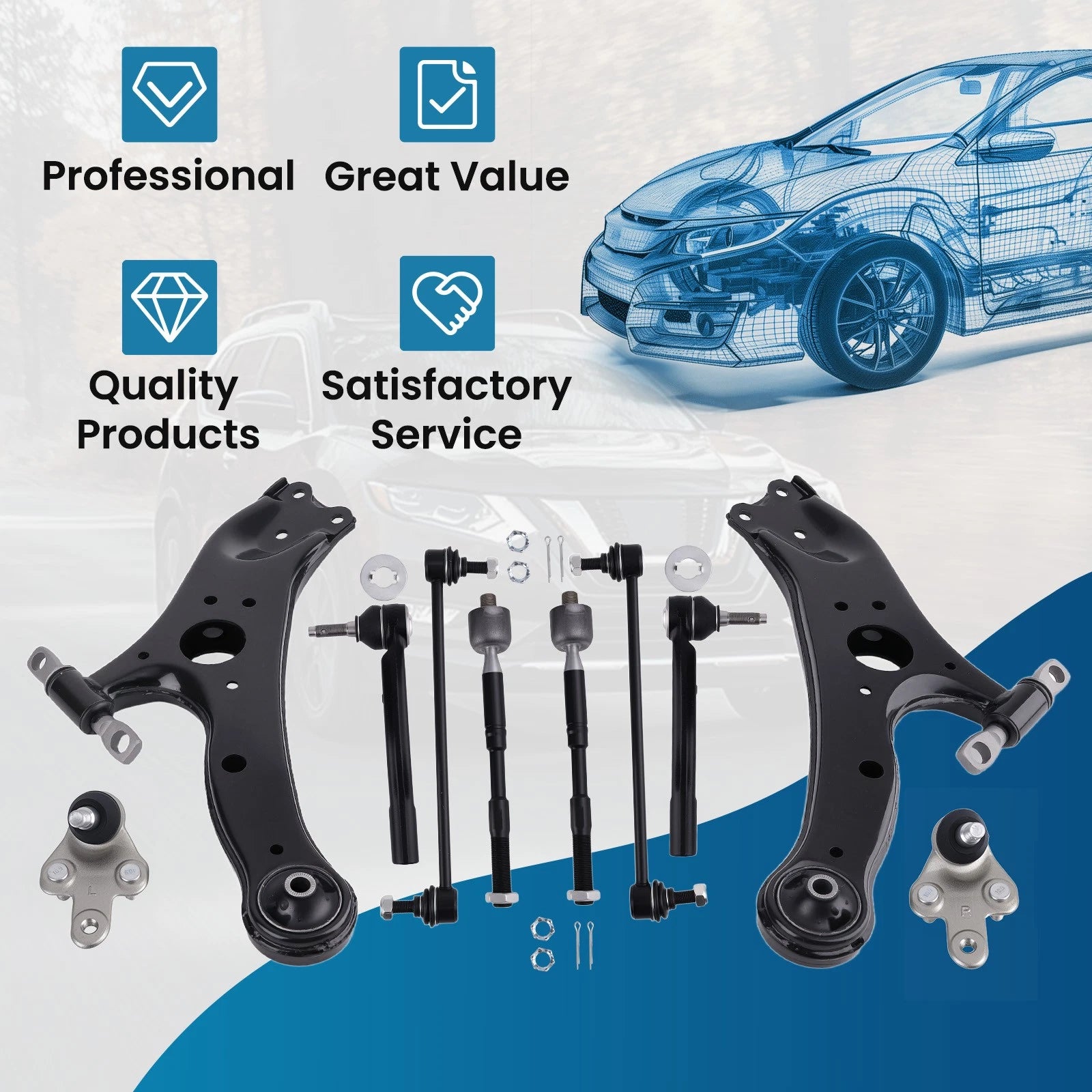 Set of 10 Front Struts for Toyota Sienna (2011–2014) AWD Lower Control Arms Sway Bar