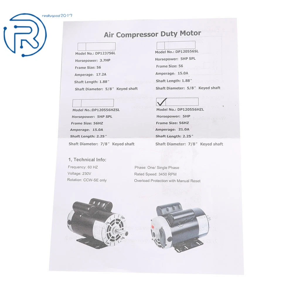 Electric Motor for Compressor Duty (230V, 5HP, Frame 56HZ)