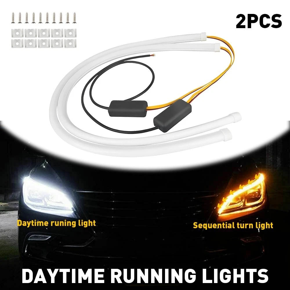 2X 60cm LED Flexible Turn Signal Strip Lights for Universal Fit (2010–2023)