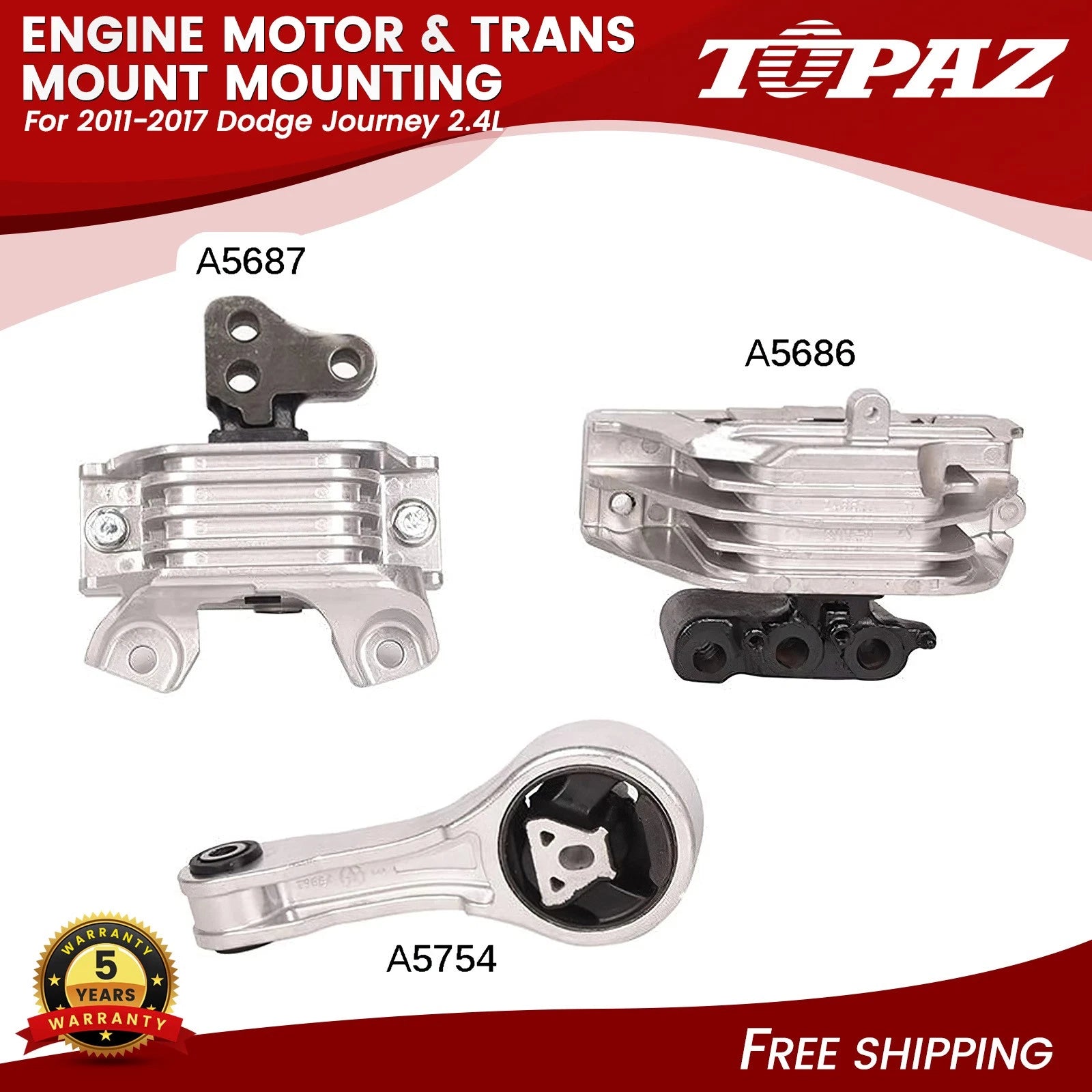 3Pcs Engine Motor & Transmission Mounts for Dodge Journey (2011–2017)