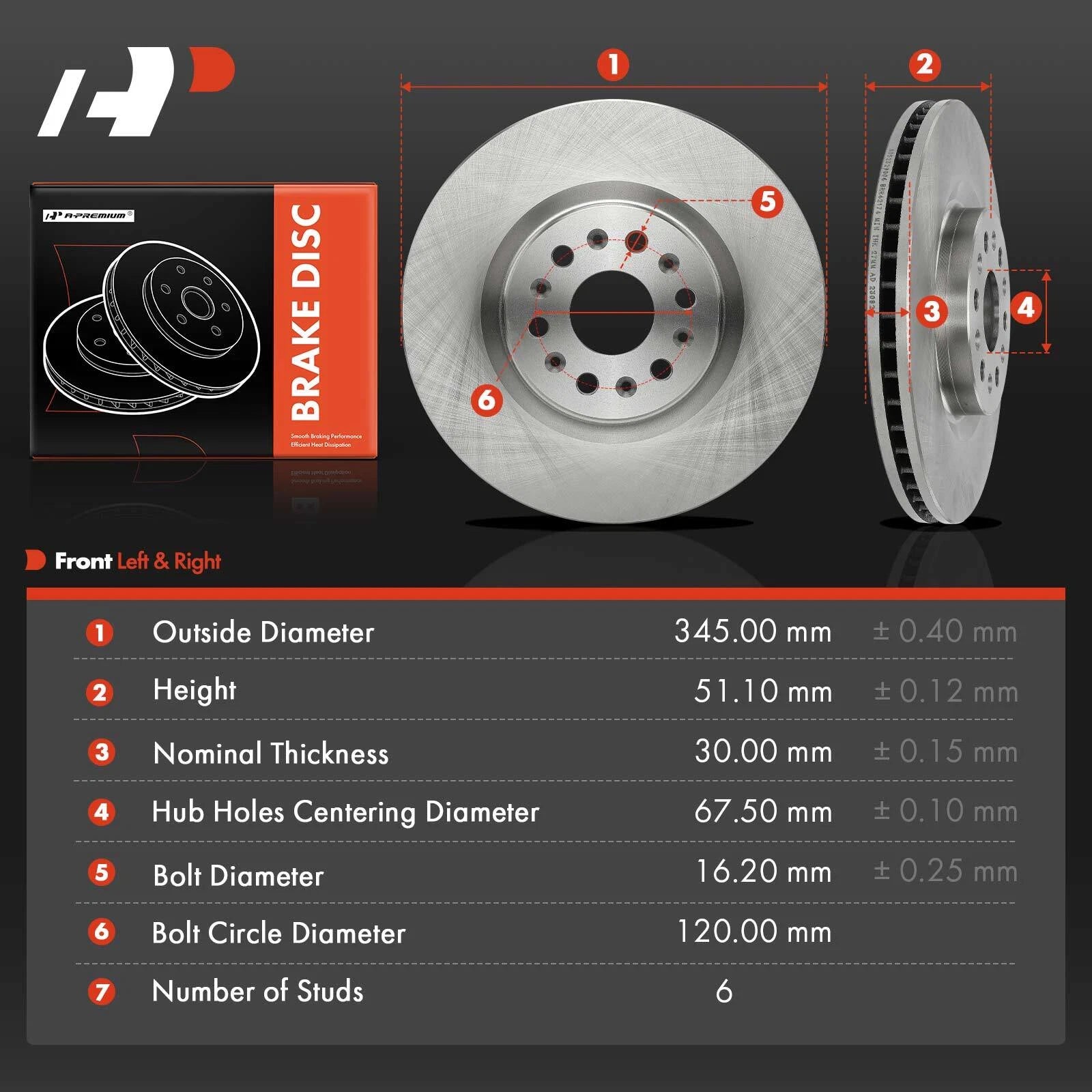 Front Disc Brake Rotors for Buick Enclave (2018–2020) Cadillac XT5 (2017–2023)