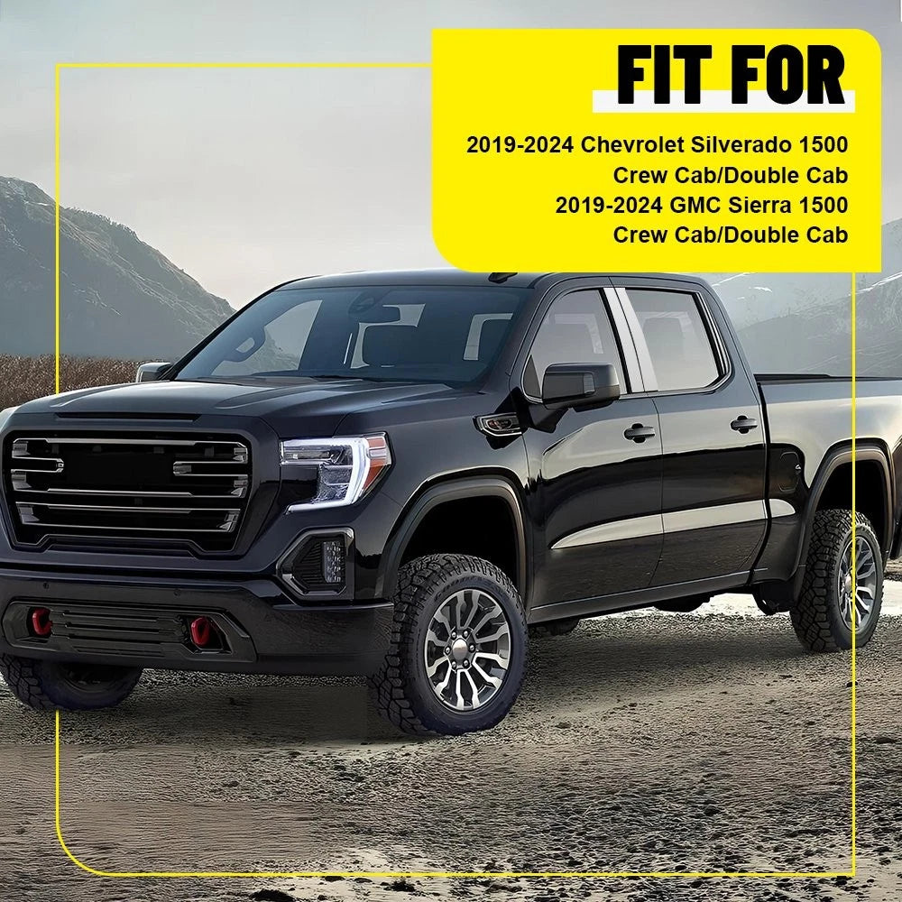 6X Chrome Pillar Posts Window Trim for Chevrolet Silverado 1500 (2019–2024)
