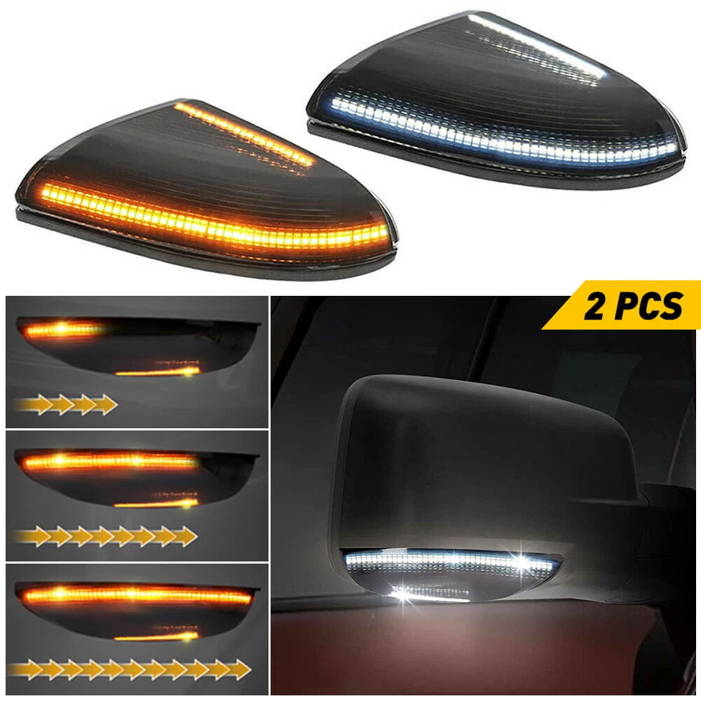 Smoked Dual Color LED Mirror Puddle Light Signal Lamps for Dodge RAM (2009–2022)