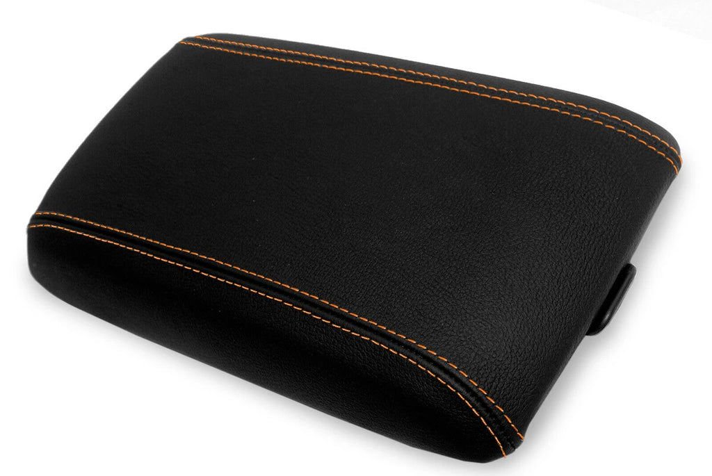 Leather Console Lid Armrest Cover for Pontiac GTO (2004–2006) Black Orange Stitch