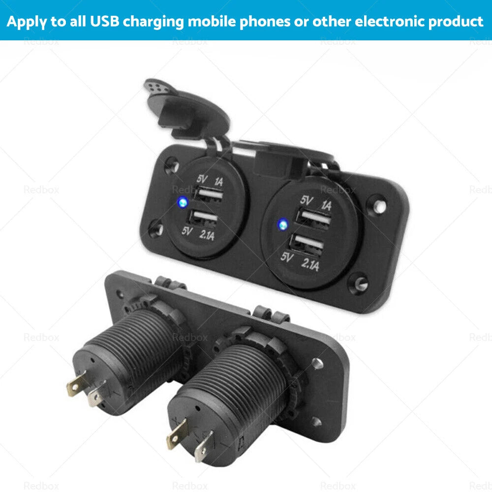 Dual USB Port Charger for Car Boat Marine (12V)